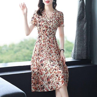 Đầm Voan Mỏng Mùa Hè Tay Cộc Cổ Chữ v In Họa Tiết Sang Trọng Có Size Lớn 4 Cho Nữ