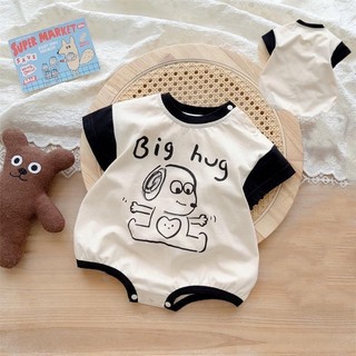 Bộ áo liền quần cotton ngắn tay hình chó hoạt hình dễ thương cho bé trai bé gái 0-2 tuổi