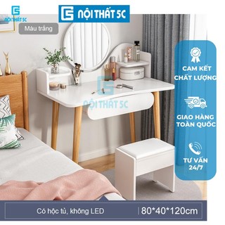 Bàn trang điểm Nội Thất 5C kèm gương LED có hộc tủ kiểu dáng hiện đại, Bàn phấn chân gỗ tự nhiên phong cách Bắc Âu