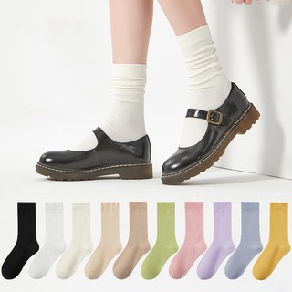 FHYL Vớ Cotton Màu Trắng Trơn Thấm Hút Mồ Hôi Thoáng Khí Thời Trang Hàn Quốc Cho Nữ
