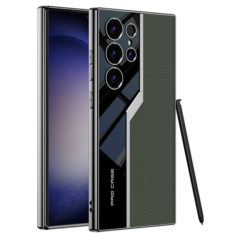 Ốp Điện Thoại TPU Mềm + Da Màu Trơn Mạ Điện Sang Trọng Cho Samsung Galaxy S24 S23 Ultra S24 Plus