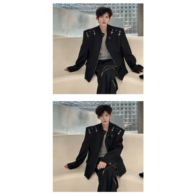 Áo Khoác Dáng Rộng Khóa Kim Loại Phong Cách Mới Mùa Thu Đông Cho Nam