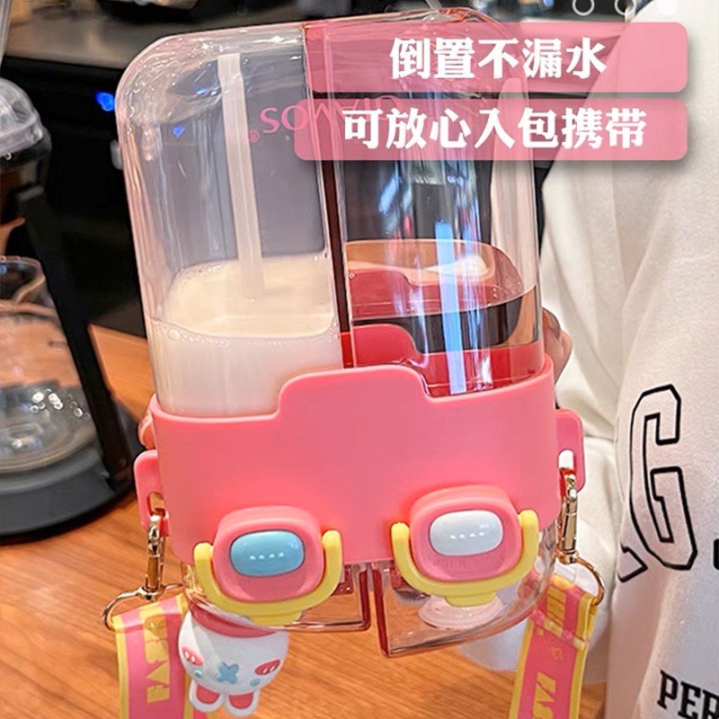 Bình Nước Nhựa 2 Ngăn 780ML Có Ống Hút Hoạt Hình Dễ Thương Cho Trẻ Em - METIC SHOP