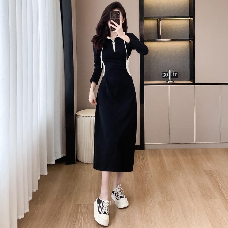 Đầm Đen Dài Qua Gối Tay Dài Có Mũ Trùm Đầu size s-3xl Thời Trang Mùa Thu 2023 Cho Nữ