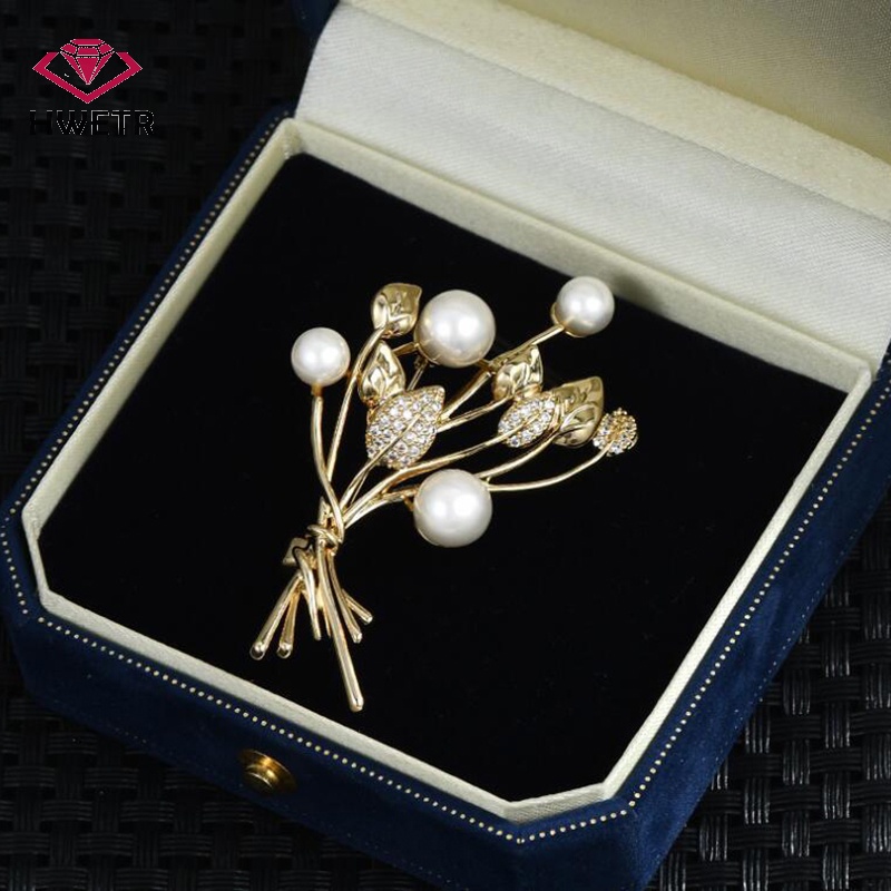 Trâm Cài Áo Hình Chiếc Lá Đính Ngọc Trai Thời Trang Cho Nữ Mới