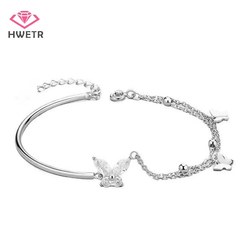 Vòng Tay Nhiều Lớp Màu Bạc Hình Bướm Đính Đá zircon Lấp Lánh Thời Trang Cho Nữ Mới