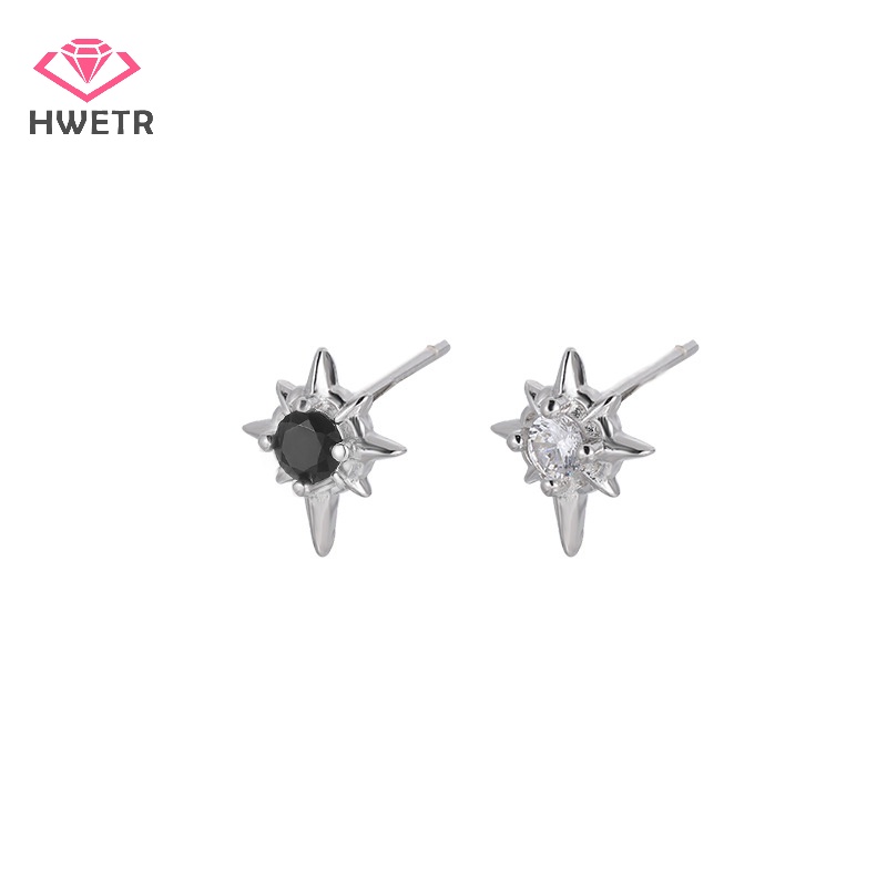 Khuyên tai HWETR đính đá zircon hình ngôi sao phong cách hip hop thời trang dự tiệc cho cặp đôi