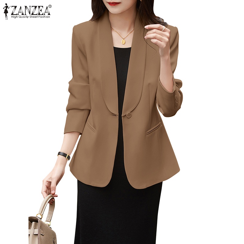 Zanzea Áo Khoác blazer Nữ Tay Dài Cổ Bẻ Thời Trang Hàn