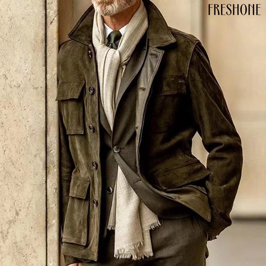 Áo Khoác Màu Trơn Nhiều Túi Phong Cách retro Thời Trang Mùa Đông Cá Tính Dành Cho Nam