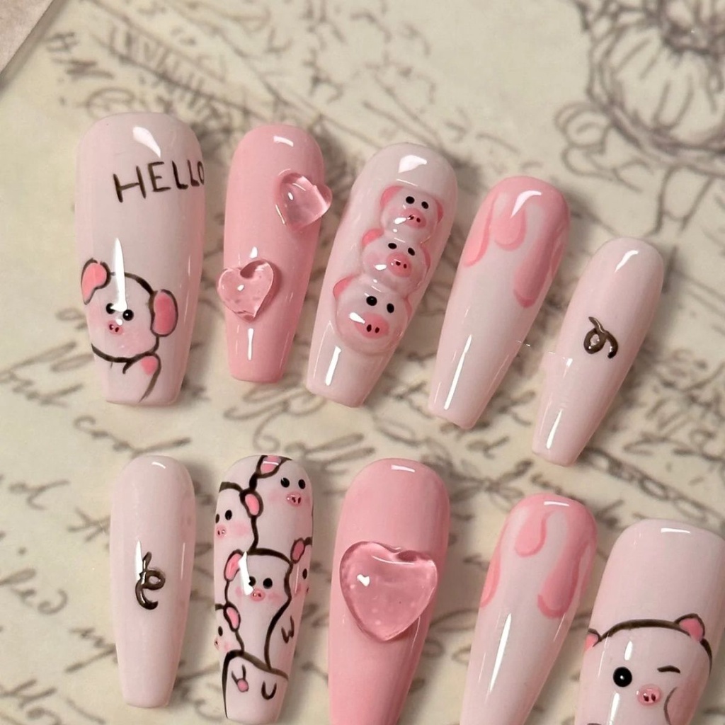 Phụ Kiện Trang Trí Móng Tay handmade Hình Chú Heo Hồng Xinh Xắn
