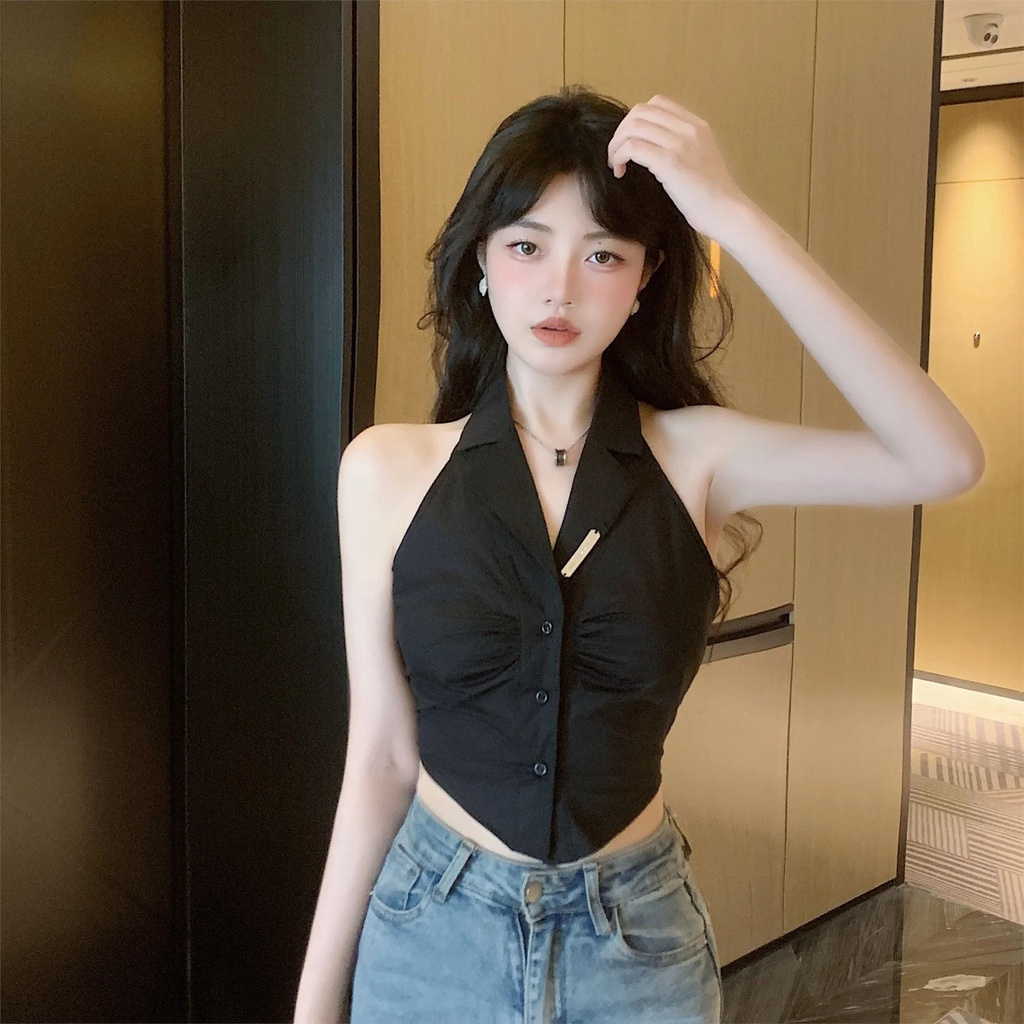 Áo Croptop Sát Nách Cổ vest Thời Trang Mùa Hè Quyến Rũ Cho Nữ