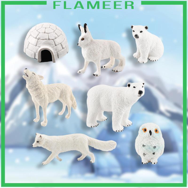 Bộ 7 Mô Hình Động Vật Bắc Cực Kèm Gấu Bắc Cực Thỏ igloo Thú Nhồi Bông Mùa Đông Thủ Công Trang Trí Nhà Cửa