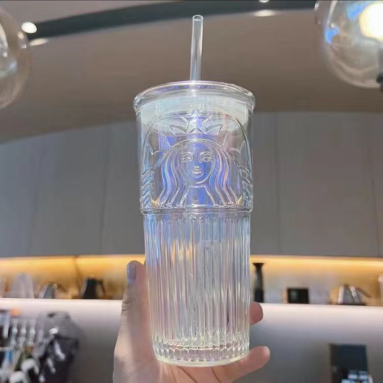 Starbucks Bình Nước Thủy Tinh 550ml Họa Tiết Hoa Anh Đào Kèm Ống Hút Tiện Dụng