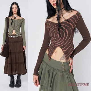 Áo crop Top Nữ Trễ Vai Tay Dài Vạt Xéo Thời Trang