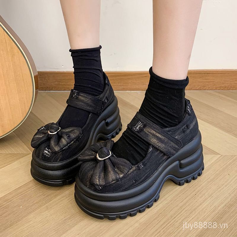 Giày Loafer denim Đế Dày Thắt Nơ Phong Cách Mới Mùa Thu 2023