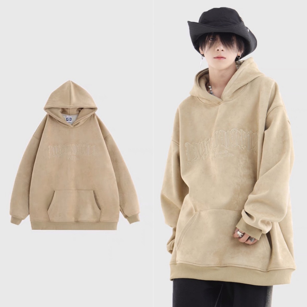 Áo hoodie da lộn phối màu hình thêu đẹp kiểu dáng hiphop dành cho nam và nữ EH012 Meme