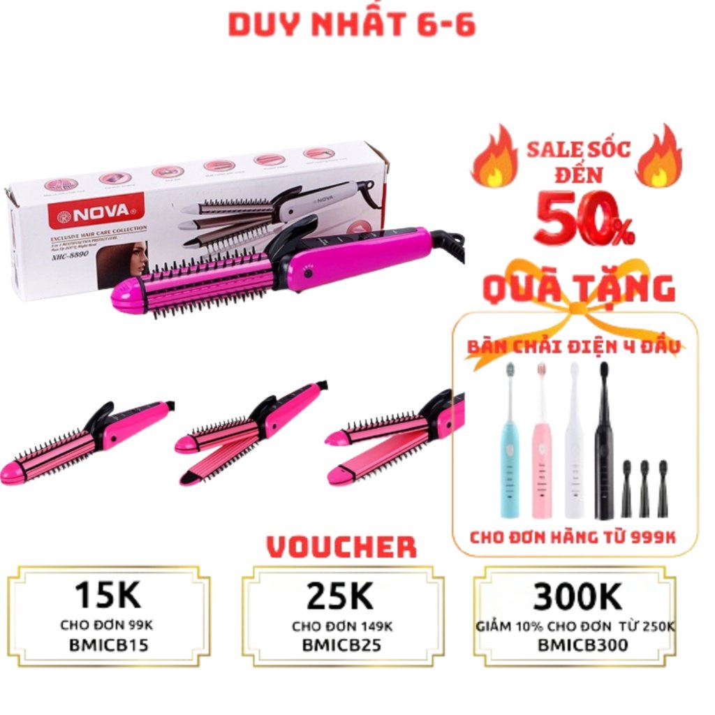 Lược điện NOVA 3in1 tạo kiểu uốn tóc, lược tròn gỡ rối chải tóc sấy phồng, cúp, xoăn bỏ túi đa năng Chính hãng Fujika