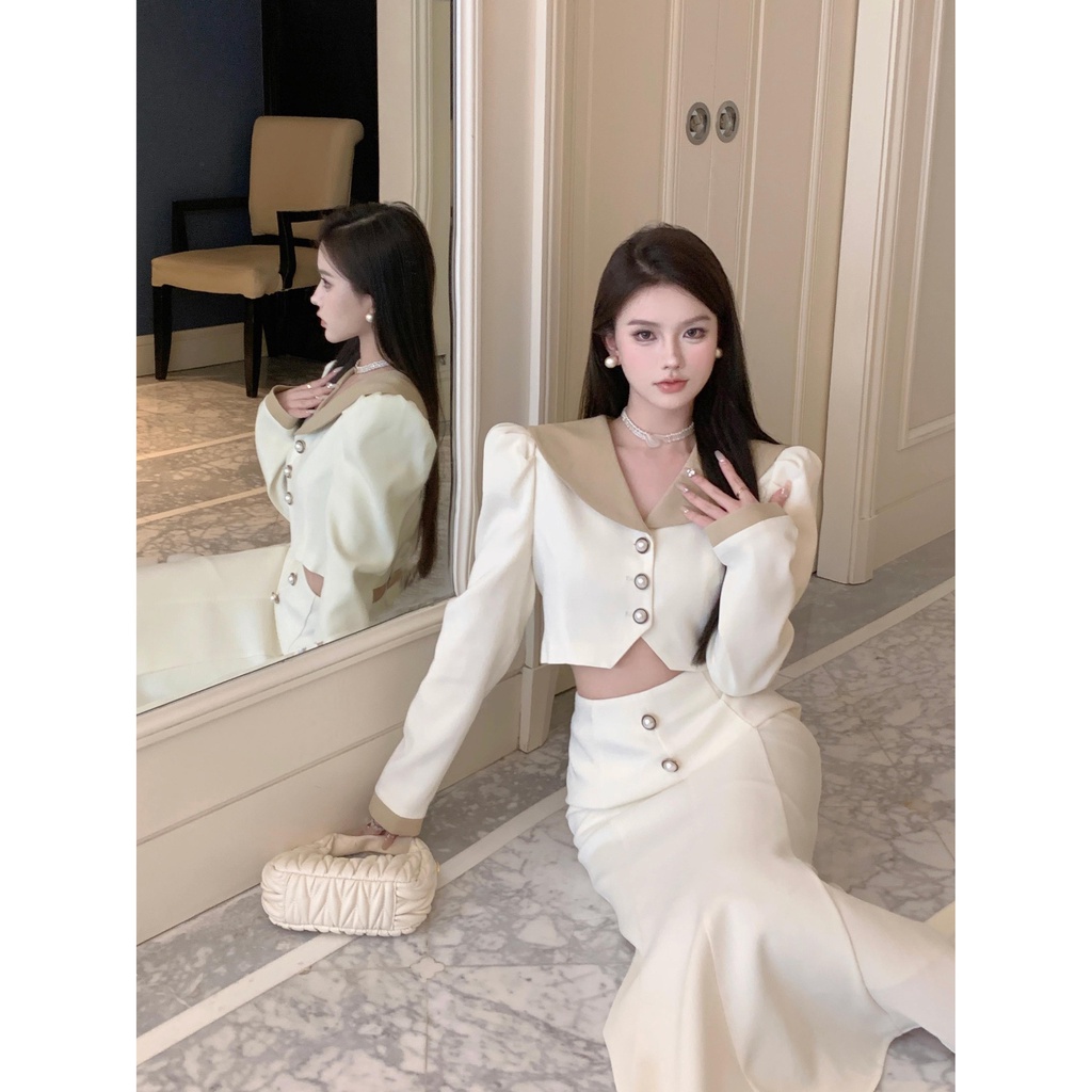 Set Áo Khoác 3n + Chân Váy Lưng Cao Thời Trang Nữ