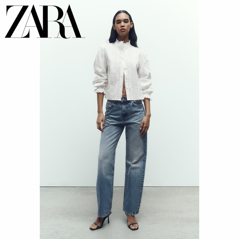 Zara Áo Sơ Mi Trắng Thêu Họa Tiết Thời Trang Mùa Thu Cho Nữ