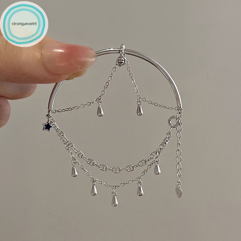 Strongaroet Vòng Tay Dây Xích Mặt Ngôi Sao Năm Cánh Màu Xanh Dương Thanh Lịch Có Thể Điều Chỉnh Thời Trang Trang Sức vn
