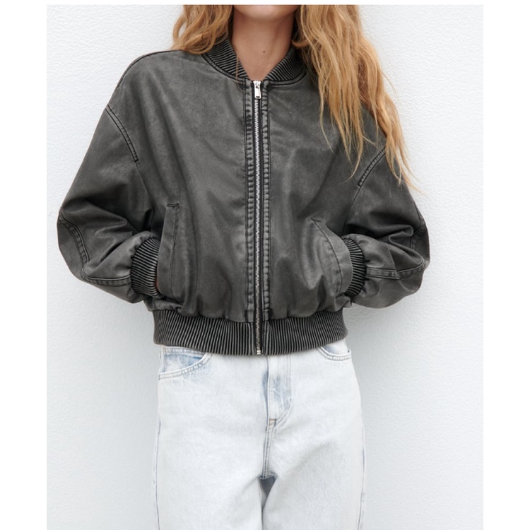 Zara Áo Khoác bomber Khóa Kéo Cổ Đứng Thời Trang Mùa Hè 233046096