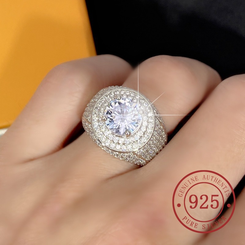 Sang Trọng Nhẫn Mạ Bạc 925 Đính Kim Cương Nhân Tạo Mạ Vàng 18k Thời Trang Cho Nam