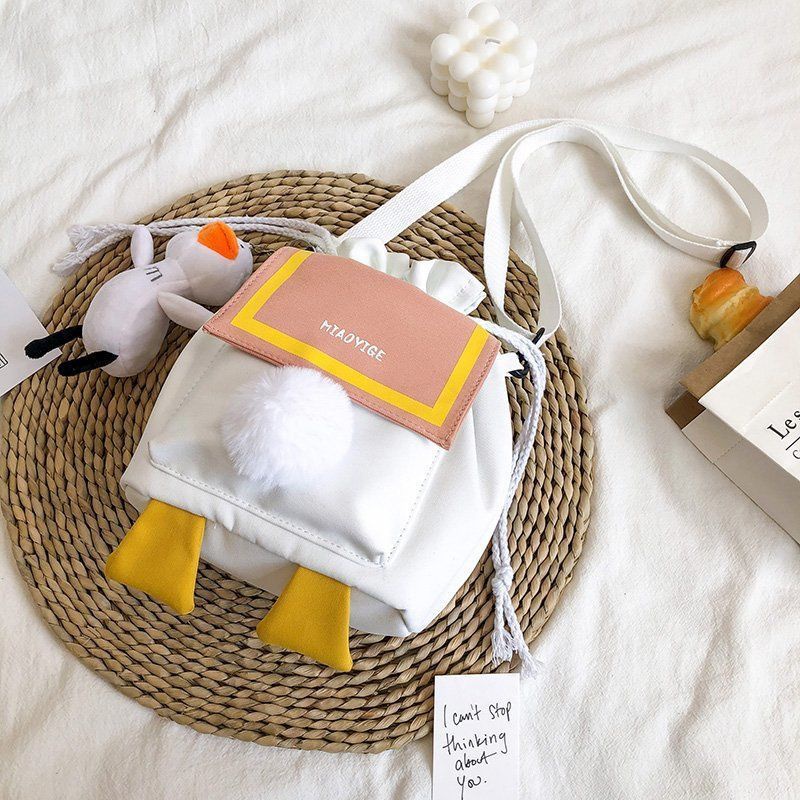 Túi Đeo Chéo Vải Canvas Hình Vịt Dễ Thương Cho Nữ Túi Xách Thời Trang Trẻ Trung Cá Tính Túi Vải Canvas Đeo Vai Hình Chú Vịt Dễ Thương Phong Cách Hàn Quốc Cho Nữ