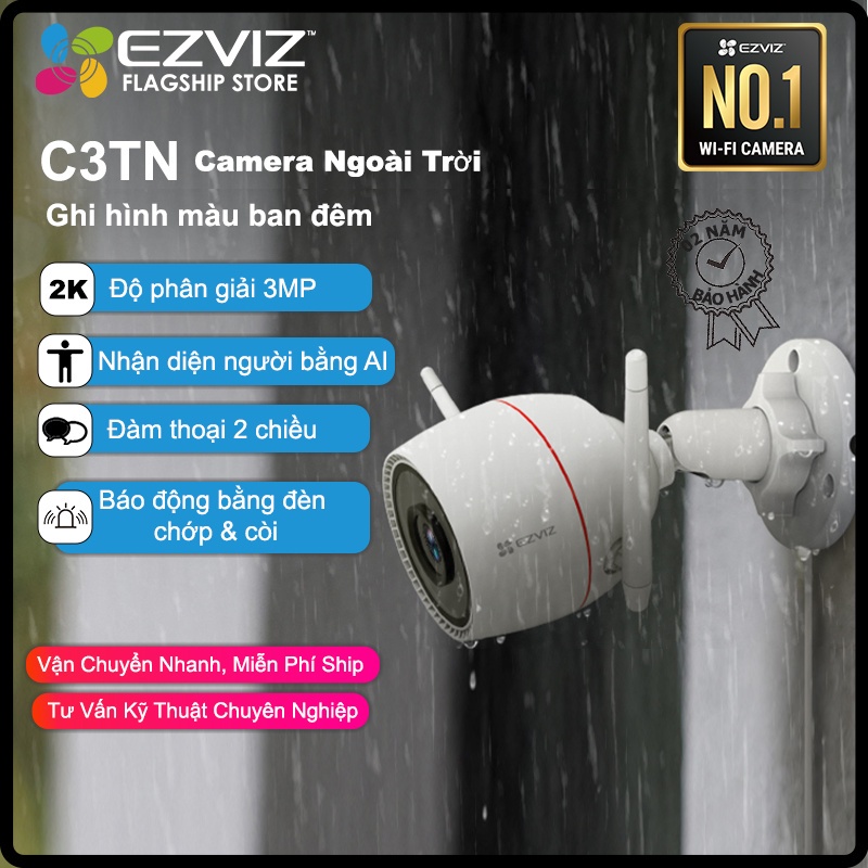 Camera ip wifi ezviz c3tn, c3wn, c3n, c3w, h3c, h3 pro độ phân giải 3k Full HD ban đêm có màu-Báo động còi hú