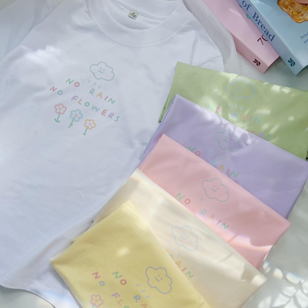 Áo baby tee No Rain No Flowers dễ thương áo thun nữ form vừa cotton 2c