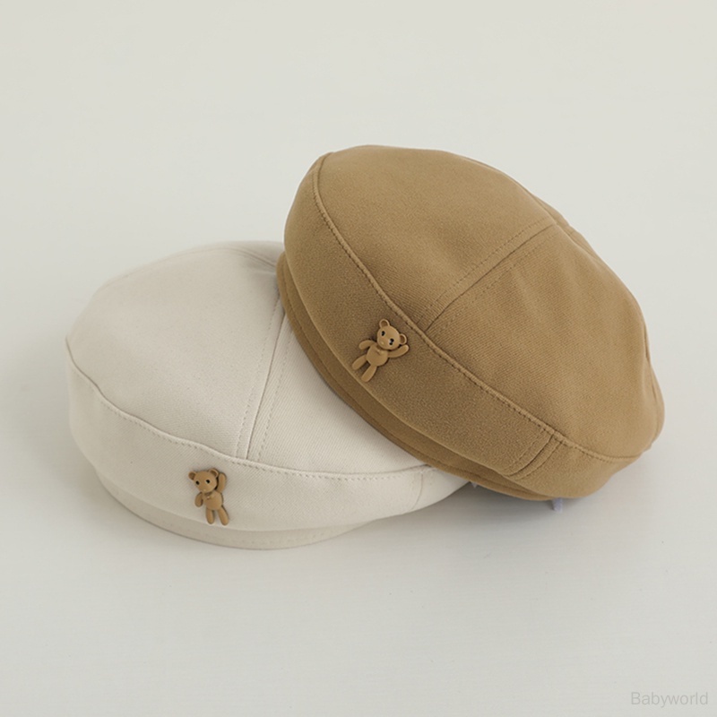 Mũ beret Màu Trơn In Họa Tiết Gấu Hoạt Hình Phong Cách Hàn Quốc Cho Bé Gái