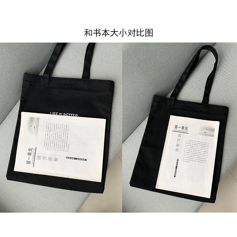 Đen Túi Xách canvas cotton Lanh In Chữ Đơn Giản Thời Trang