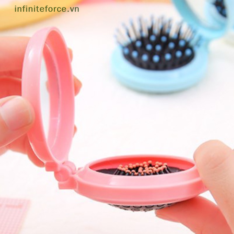 Lược Chải Tóc mini Có Gương Có Thể Gập Lại Và Mát Xa Da Đầu