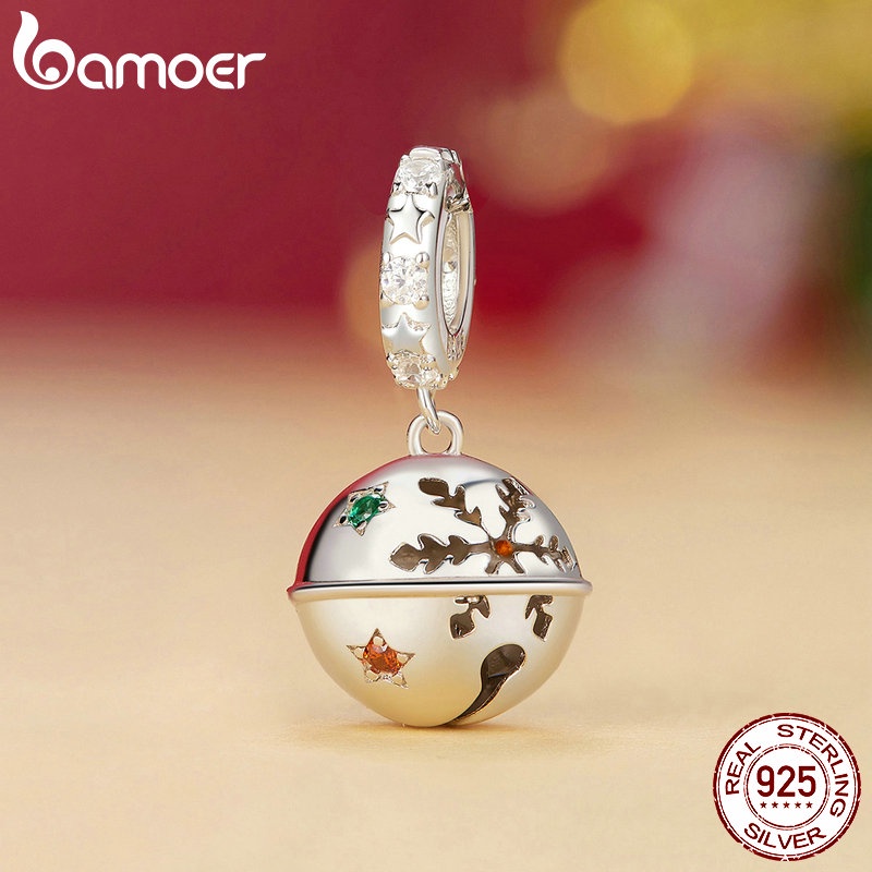 Bamoer Mặt Dây Chuyền Bạc sterling 925 Hình Người Tuyết / Tuần Lộc / Chuông / Bộ Sưu Tập Vòng Đeo Tay diy