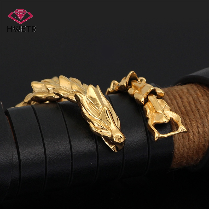 Hwetr Vòng Tay Hợp Kim Mặt Hình Rồng Phong Cách hip hop Cho Nam Mới