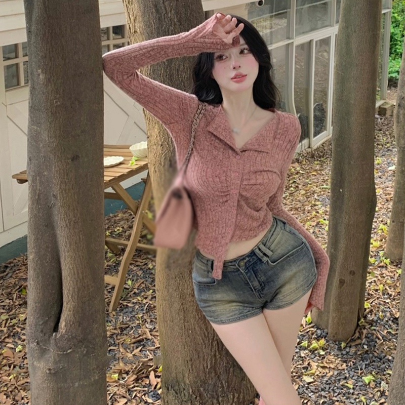 Áo croptop Dệt Kim Màu Trơn Dáng Ôm Thời Trang Cho Nữ