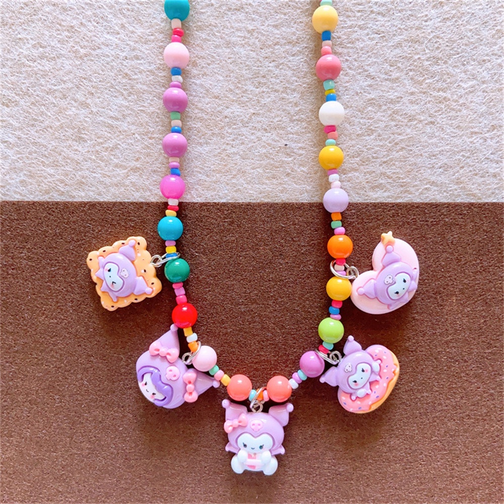 Sanrio Kuromi Dâu Gấu Vòng Cổ Trẻ Em Dễ Thương Nhựa Nhiều Màu Sắc Hoạt Hình Vòng Cổ Bé Gái Vòng Cổ Tặng-top3C01