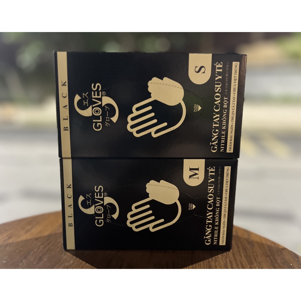 Găng tay cao su y tế màu đen nitrile không bột Sgloves hộp 100 chiếc