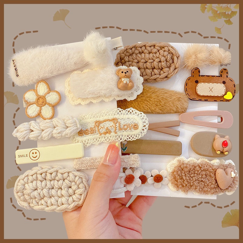 Bộ Kẹp Tóc Đính Nơ Họa Tiết Hoạt Hình Phong Cách Hàn Quốc Cho Bé Gái