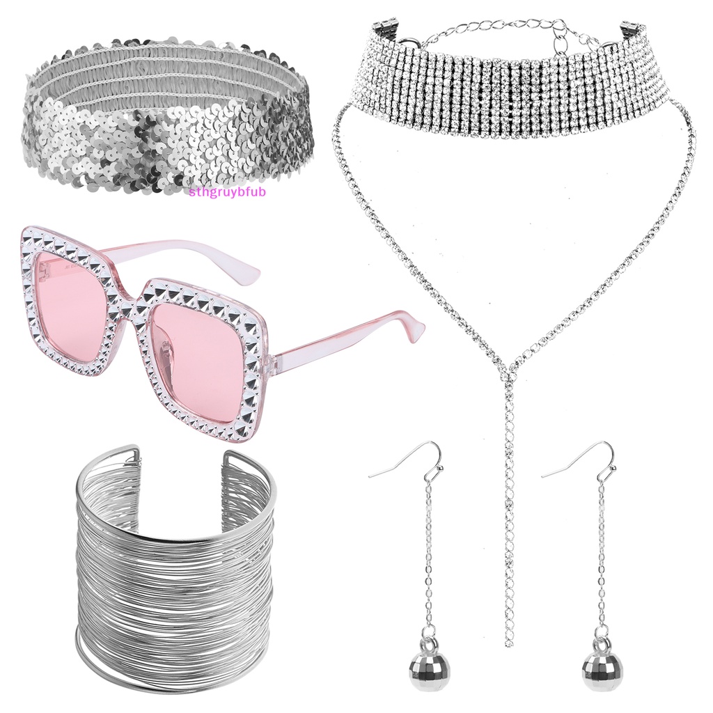 Sthb set 7 Kính Mát Vuông Màu Bạc Thời Trang Năm 1970s disco