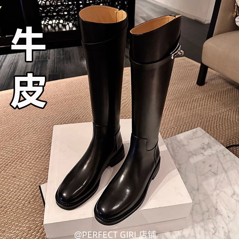 New york times ~ Bốt Da Thật Cao Gót Cổ Cao Đến Đầu Gối Phối Khóa Thời Trang Cho Nữ