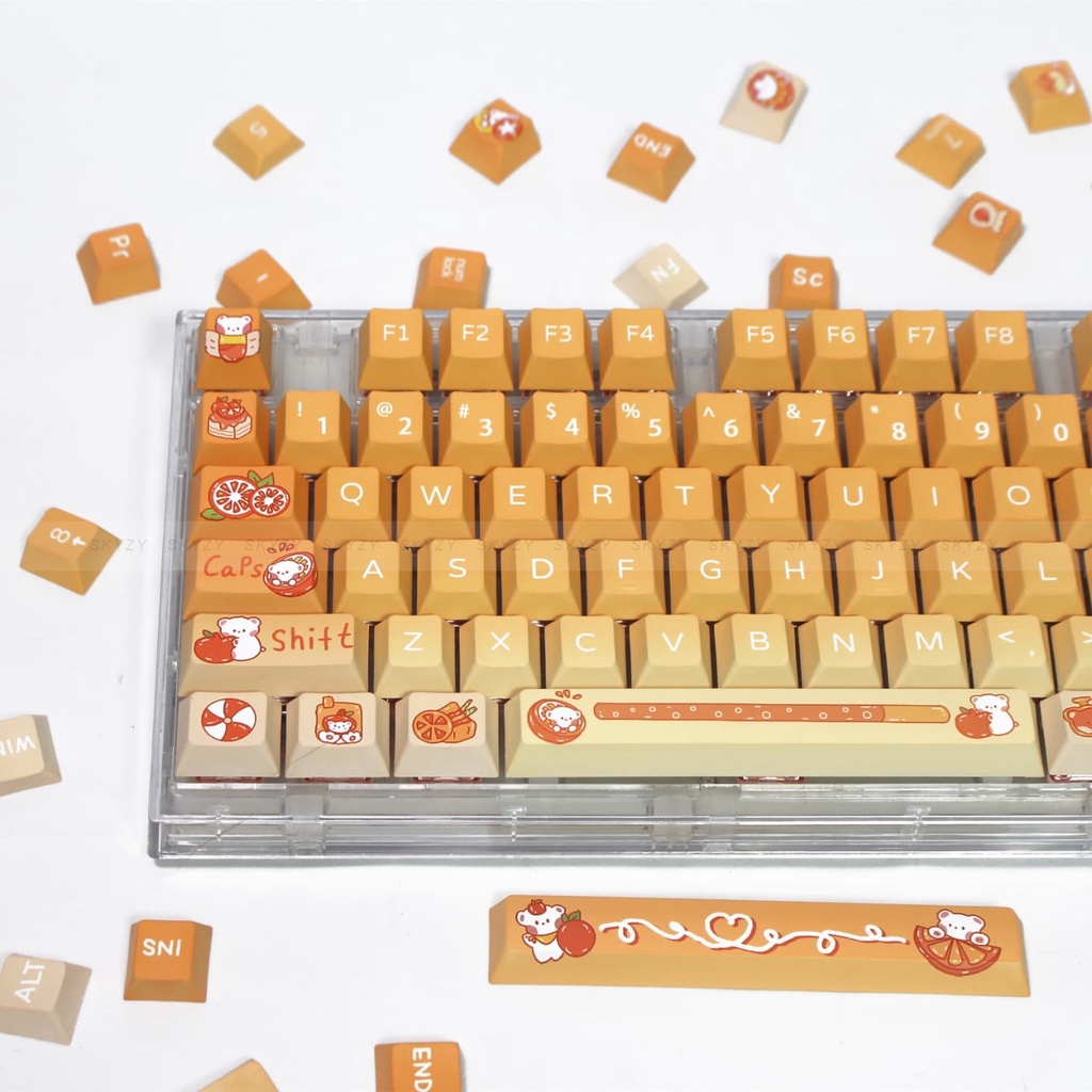 Cam Gấu Keycaps Cherry Profile Anime PBT DYE SUB Bàn Phím Cơ Keycap