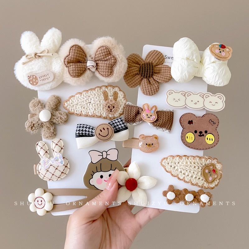 Bộ Kẹp Tóc Đính Nơ Họa Tiết Hoạt Hình Phong Cách Hàn Quốc Dễ Thương Cho Bé Gái
