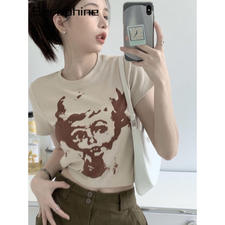 Seraphine áo phông áo thun nữ croptop baby tee Vintage Phong cách Hàn Phong Cổ điển WMY2392ZXE38Z230922