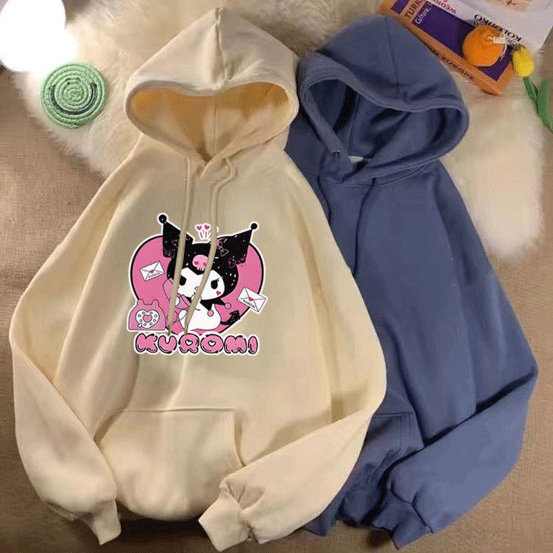 Áo Khoác Hoodie Chui Đầu Phối Nhung Dày In Hoạt Hình Thời Trang Thu Đông Cho Học Sinh Trung Niên Và Trẻ Lớn Tuổi