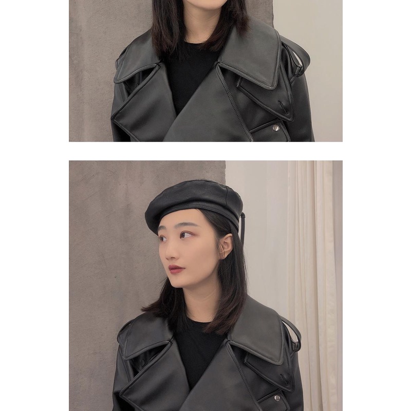 Mũ beret Da pu Phong Cách retro Anh Quốc Cho Nữ