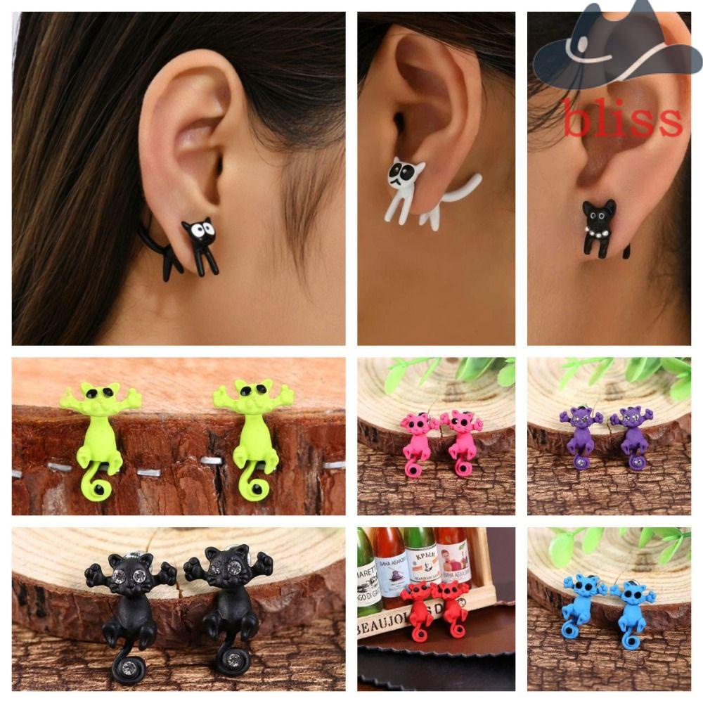 Bliss Khuyên Tai Đinh Tán Hình Mèo Nhiều Màu Sắc harajuku Hàn Quốc Dễ Thương Không Gây Dị Ứng Trang Sức unisex