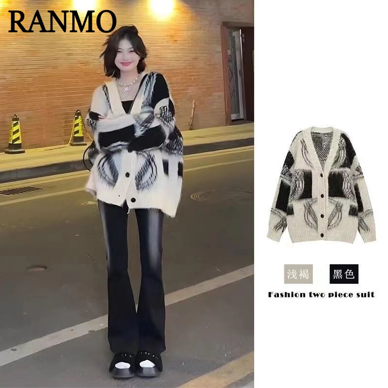 RANMO  cardigan áo khoác cardigan cardigan len cadigan xu hướng phổ biến Phong cách Trendy WXF2391EHQ 38Z230923