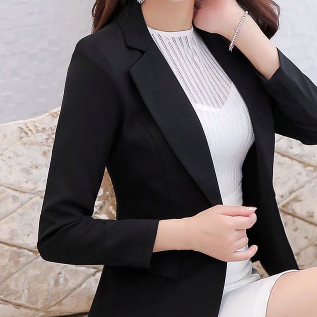 Áo Khoác blazer Tay Dài Màu Trơn Cài Một Hàng Nút Thời Trang Xuân Thu Cho Nữ