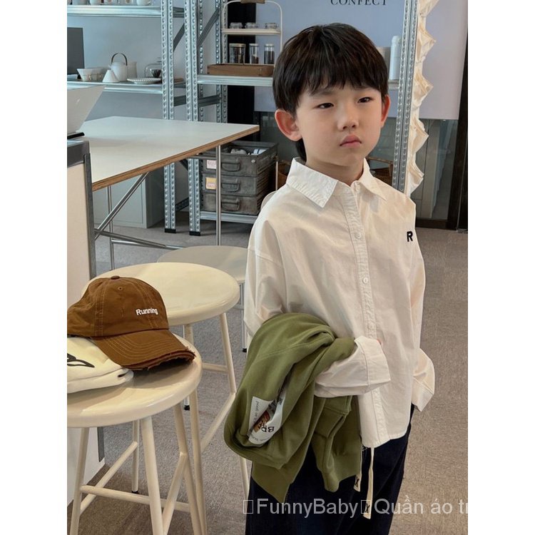Áo Sơ Mi Tay Dài Thêu Chữ Thời Trang Hàn Quốc Dành Cho Bé Trai