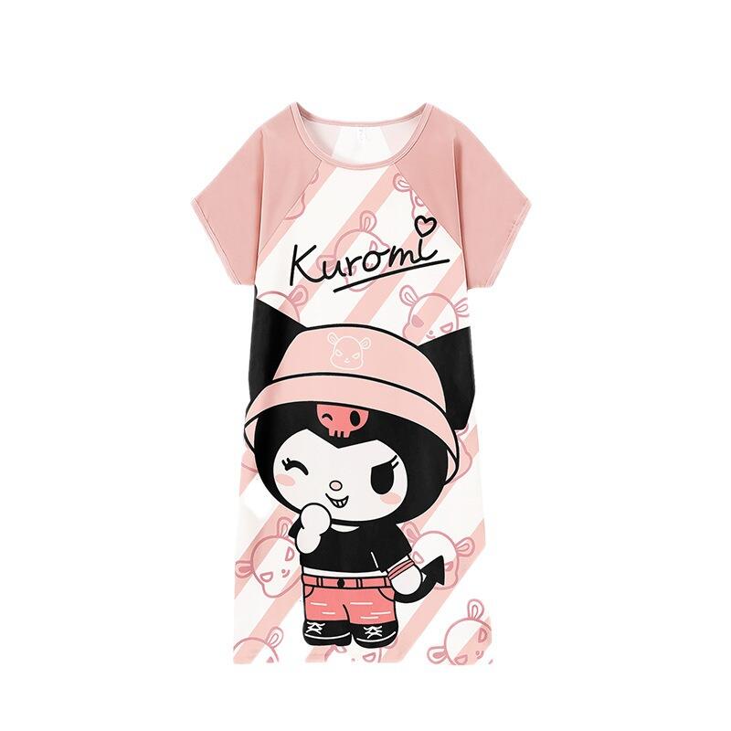Kuromi Đầm Ngủ Ngắn Tay Dáng Rộng In Họa Tiết Hoạt Hình Dễ Thương Thời Trang Mùa Hè Cho Nữ